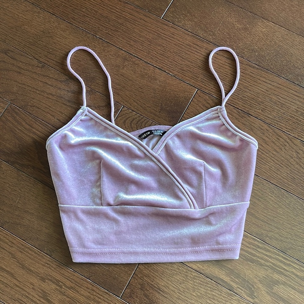 Velvet Pink Surplice Cropped Cami Top